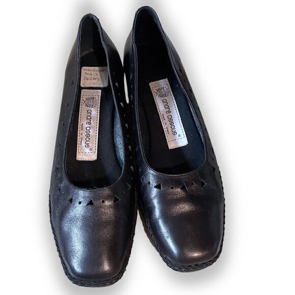 Andre Assous Spain Geometric Perforated Braided Trim Low Wedge Leather Shoes - Picture 2 of 16